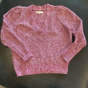 LOFT Maroon and Cream Knit Sweater
